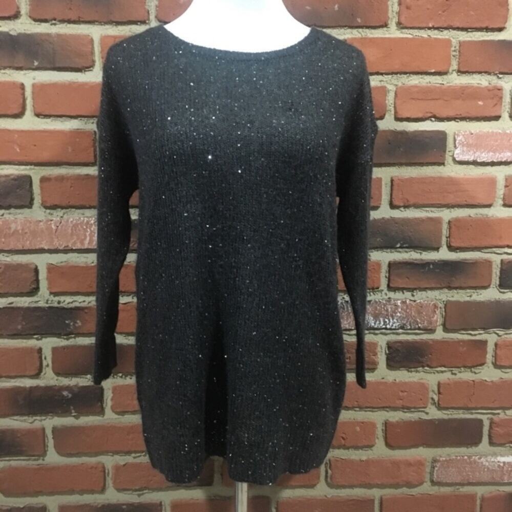 Ann Taylor Black Sweater sz M Sparkle Black Knit Sweater Scoop neck